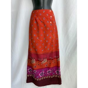Vintage Trendy Looks Wrap Maxi Skirt Boho Size M Floral Retro Orange Leaves Cute